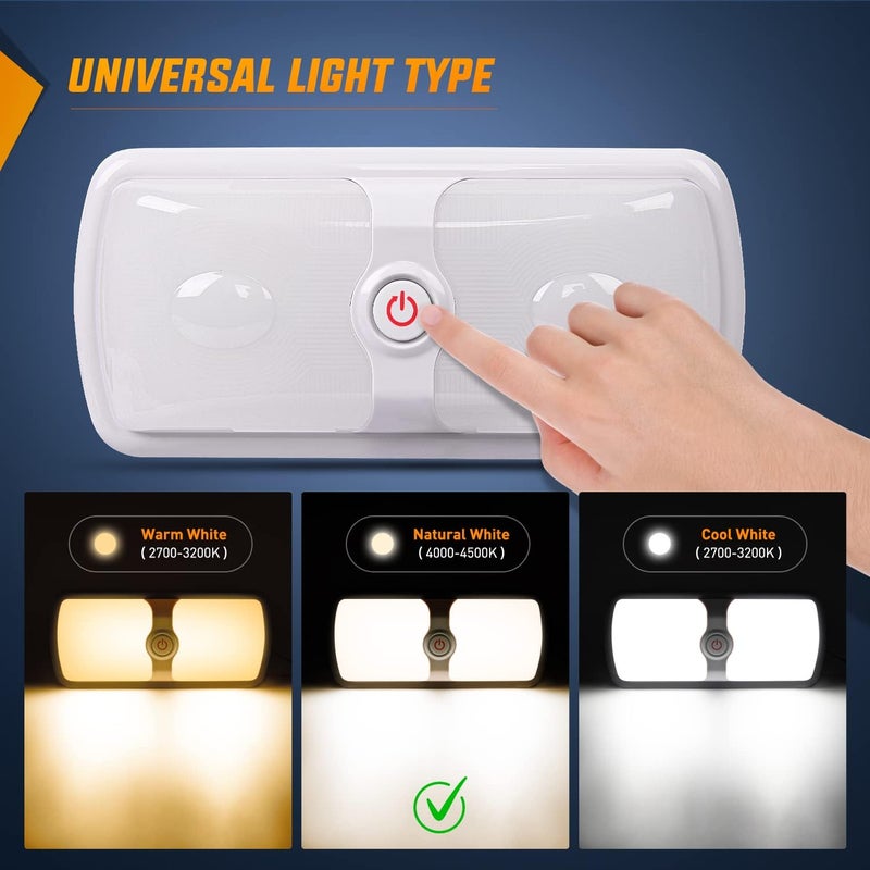 Nilight 5pcs 12V RV Interior Lights LED Ceiling Double Dome Light with ON Off Switch Lighting Natural White 4000-4500K for Car Trailer Camper Boat - Image 5
